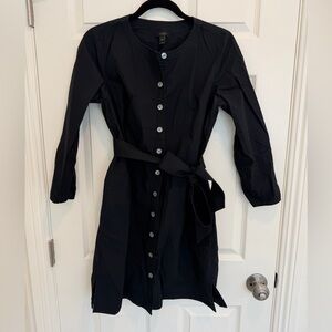 JCrew Poplin Black Button-Front Belted Dress